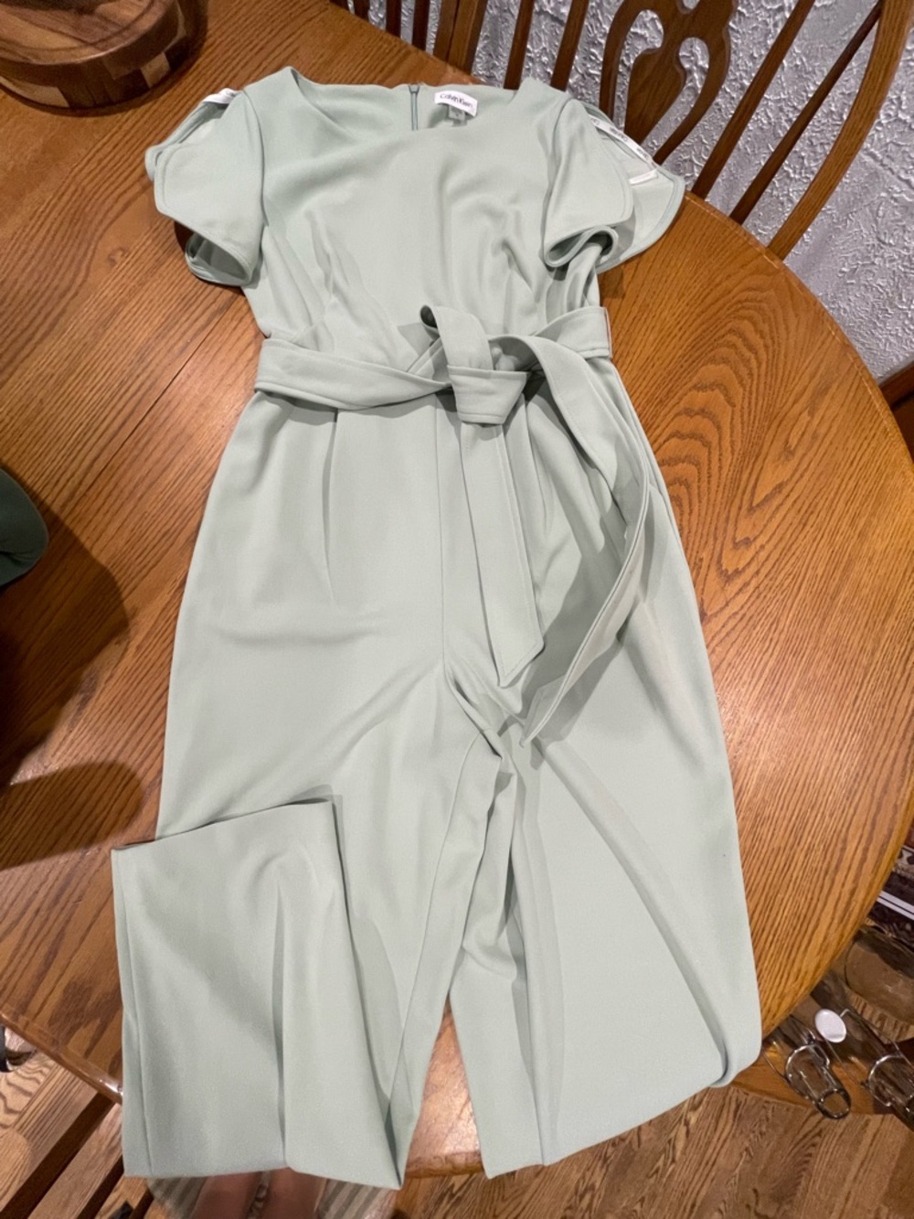 Calvin Klein  Belted Short-Sleeve Jumpsuit - Sage Green